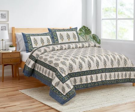 Home Heavens Hand Block Printed King Size Bedsheet (108X108)